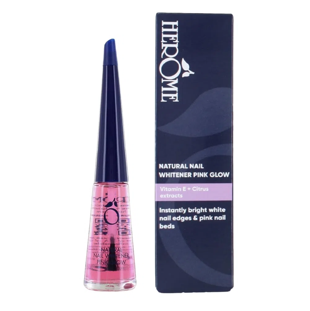 Herome Blanchisseur Pour Ongles Pink Glow - Vernis à Ongles - Camoufle le Jaunissement et Donne une Brillance Magnifique Dans une Minute (Natural Nail Whitener Pink Glow) - 10ml.