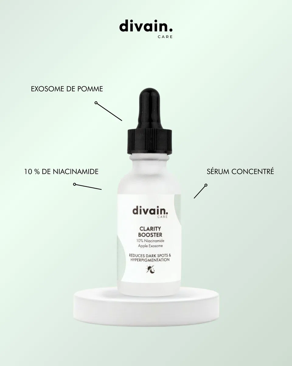 Sérum Visage Dépigmentant 30ml et Anti-taches aux Exosomes de Pomme, Niacinamide et Vitamine C | Vegan | Clarity Booster | divain.Care