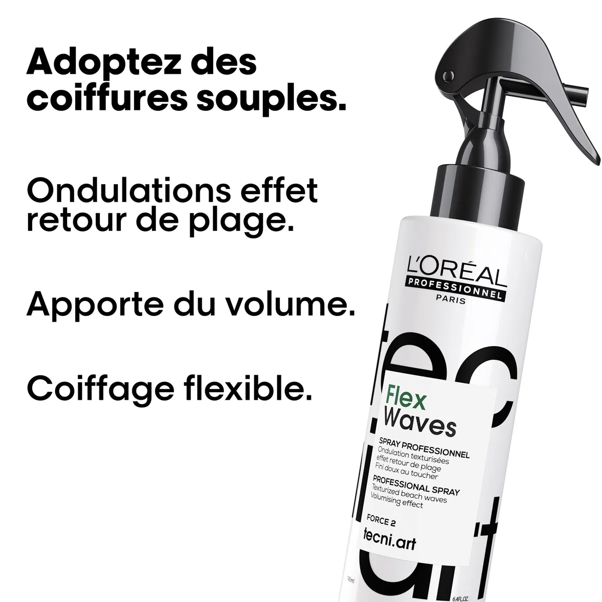 L'OREAL PROFESSIONNEL - Spray Coiffant Flex Waves Tecni Art - Ondulations Texturisées Effet Retour de Plage - Volume & Fini Mat - Sans Résidus & Non Gras - Tous Types de Cheveux - 190 ml
