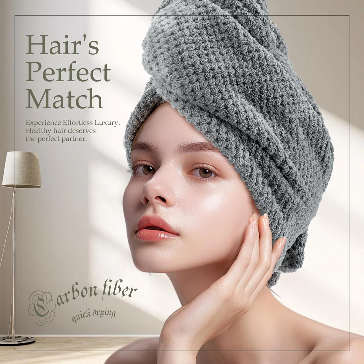 Lot 2 Grandes 86x26 CM Serviette Microfibre Cheveux pour Longs et Bouclés, Super Absorbantes, Serviette Cheveux Sechage Rapide avec Sangles Elastiques pour Femme, Serviette de Séchage, Gris
