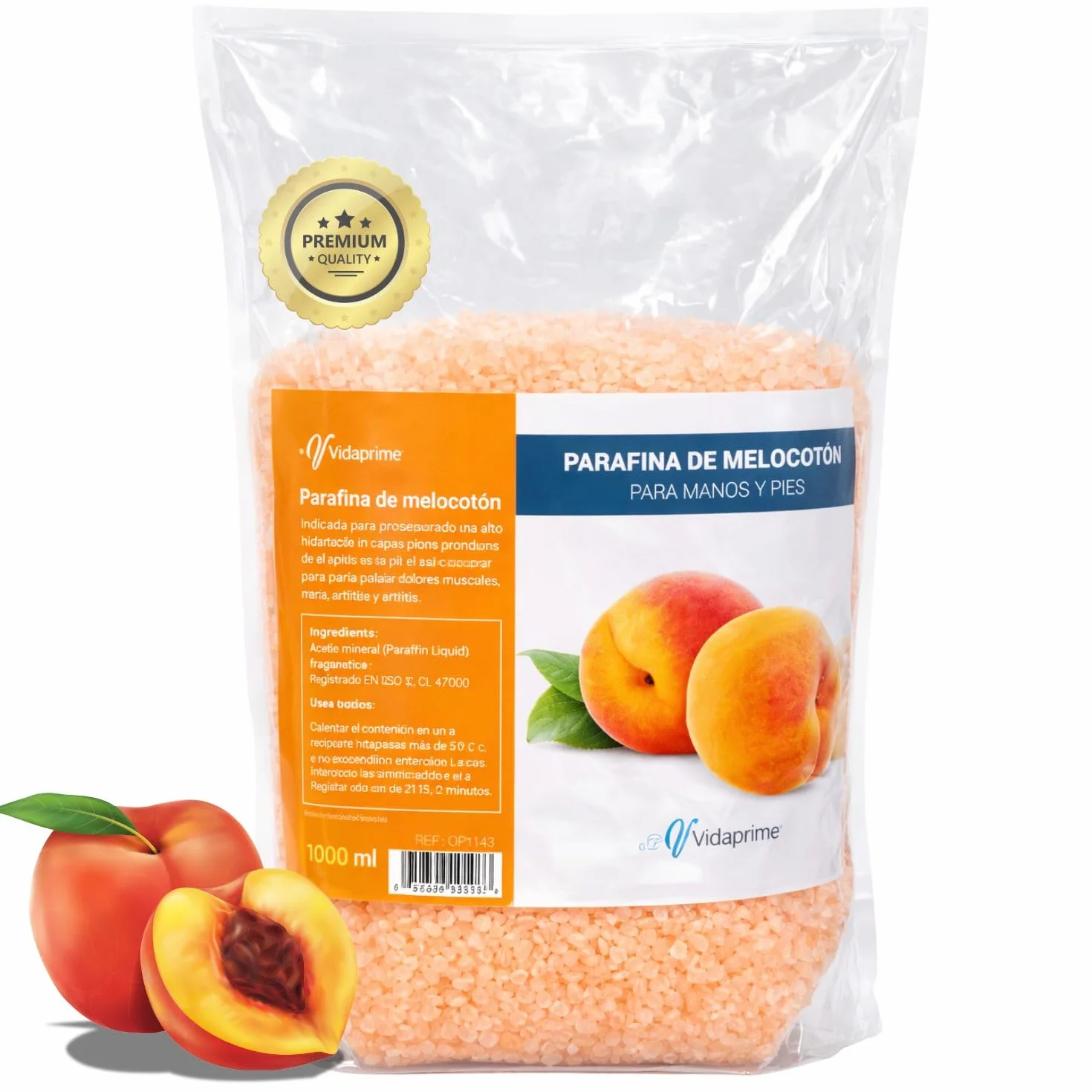 PARAFFINE pour la RÉHABILITATION des Mains et des Pieds 1000 ml - Massage à la Paraffine Arôme Essences de Pêche - Bain de Paraffine PROFESSIONNEL