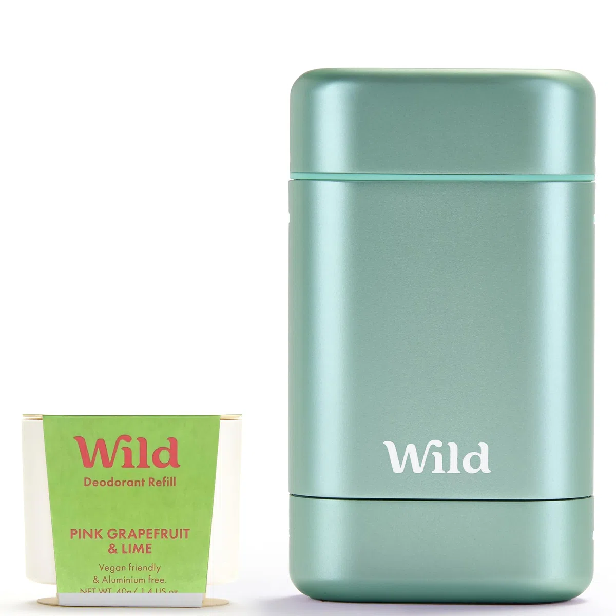 Wild Kit de Démarrage Déodorant Rechargeable Naturel avec Étui Aqua et Recharge Parfumée Pink Grapefruit & Lime (40g) - Sans Aluminium - Protection Longue Durée - Végan