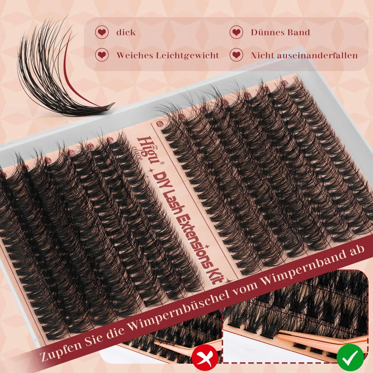 Higu Clace Kit-Extension-Cils, 280 pièces, 40D + 50D, extension de cils individuelle, tenue 7 jours, avec applicateur(kit 40D + 50D)