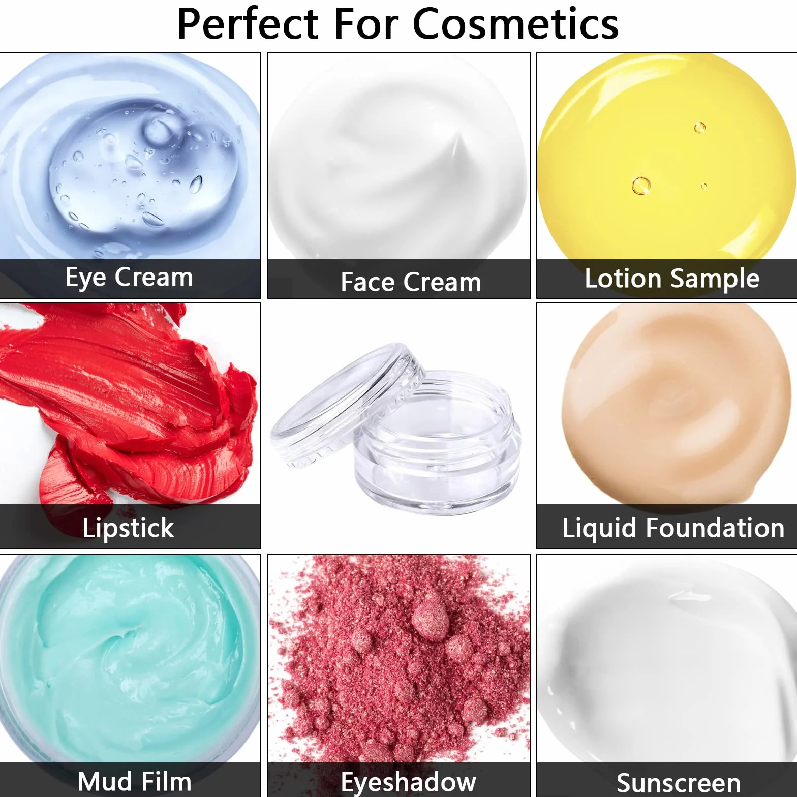 100 pots d'échantillons de voyage en plastique transparent de 5 ml/5 g avec couvercles, étiquettes, spatule, accessoires de maquillage pour produits de toilette, baumes à lèvres, crèmes,paillettes