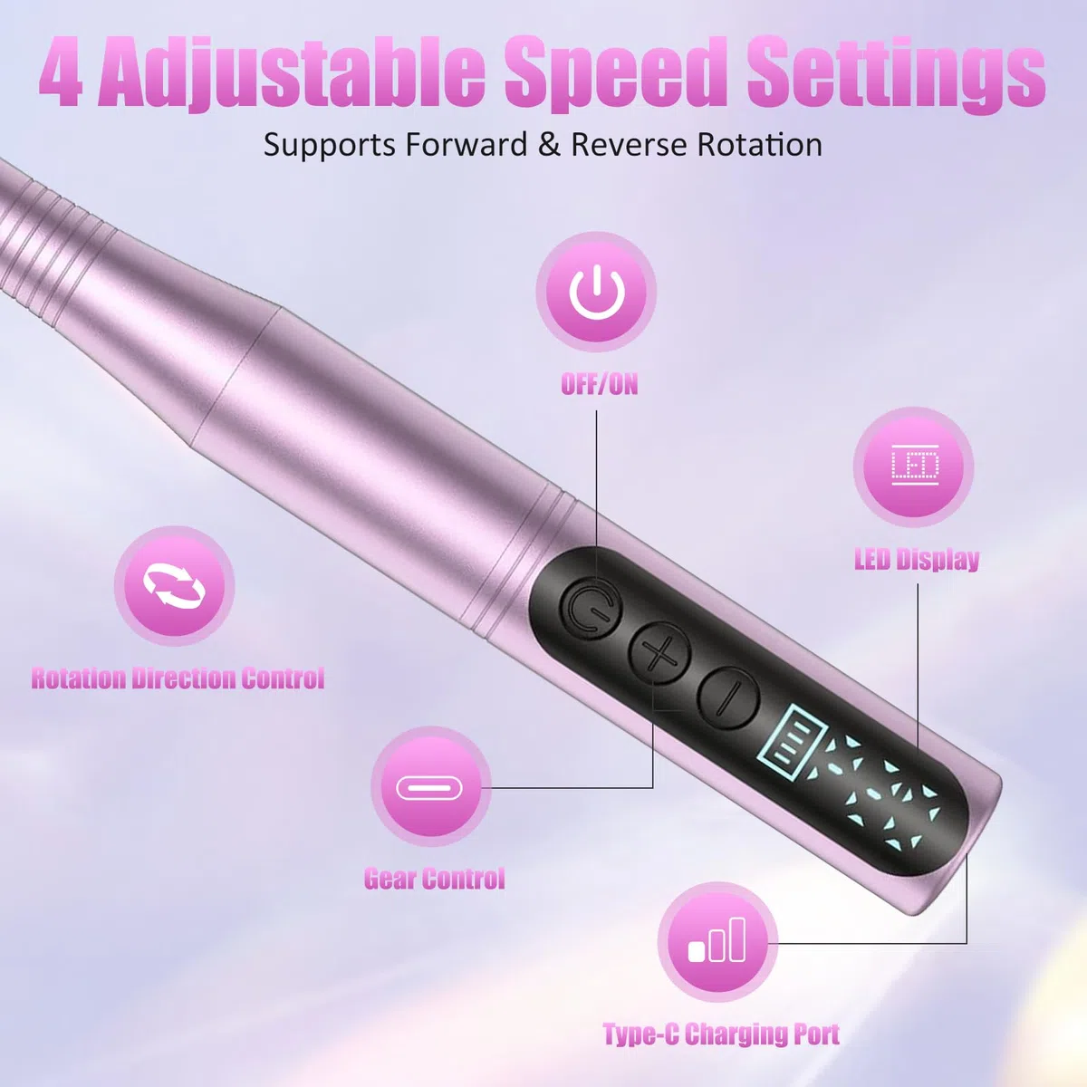 Ponceuse pour Ongles Professionnelle 20000 tr/min, 12 en 1 Lime à Ongles Electrique pour Ongles Acryliques et Gels, Set Manucure Electrique Complet, Écran LED, USB-C, 12 Embouts + 36 Bandes