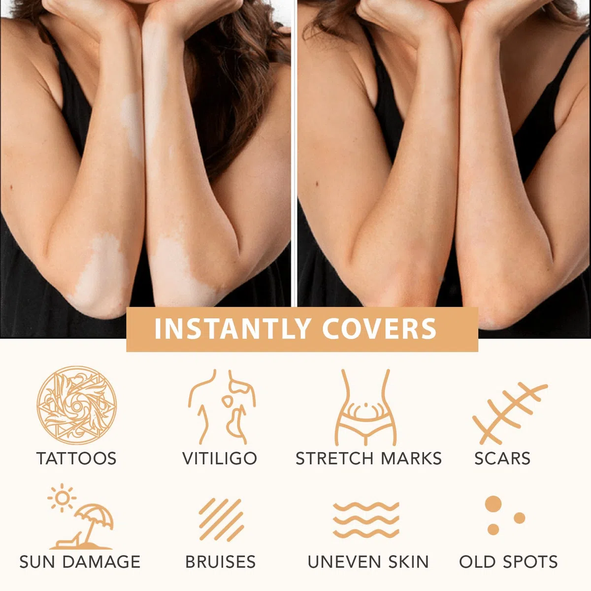 Maquillage pour le corps - Imperméable - 118 ml - Maquillage de tatouage pour jambes et corps - Correcteur de maquillage camouflage - Facile à appliquer - Teinte uniforme