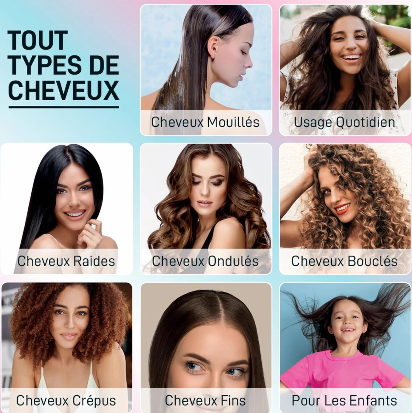 Brosse Cheveux demelante [ 3 Brosses theme Arc-en-Ciel Rose - NE TIRE PAS ] Poil de Sanglier 100% Naturelle - Pour démêler en douceur !