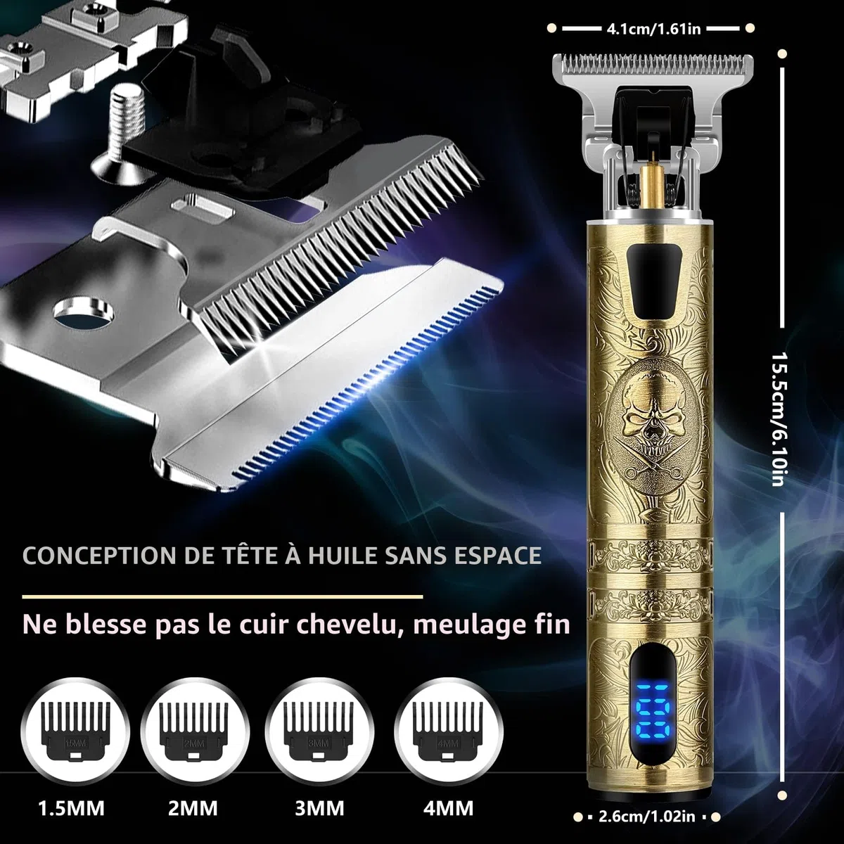 Tondeuse Cheveux Hommes, Tondeuse Barbe Electriques Professionnelle, Sans Fil Rasoir, Écran à LED, Rechargeable, Silencieuse pour les Enfants et la Famille