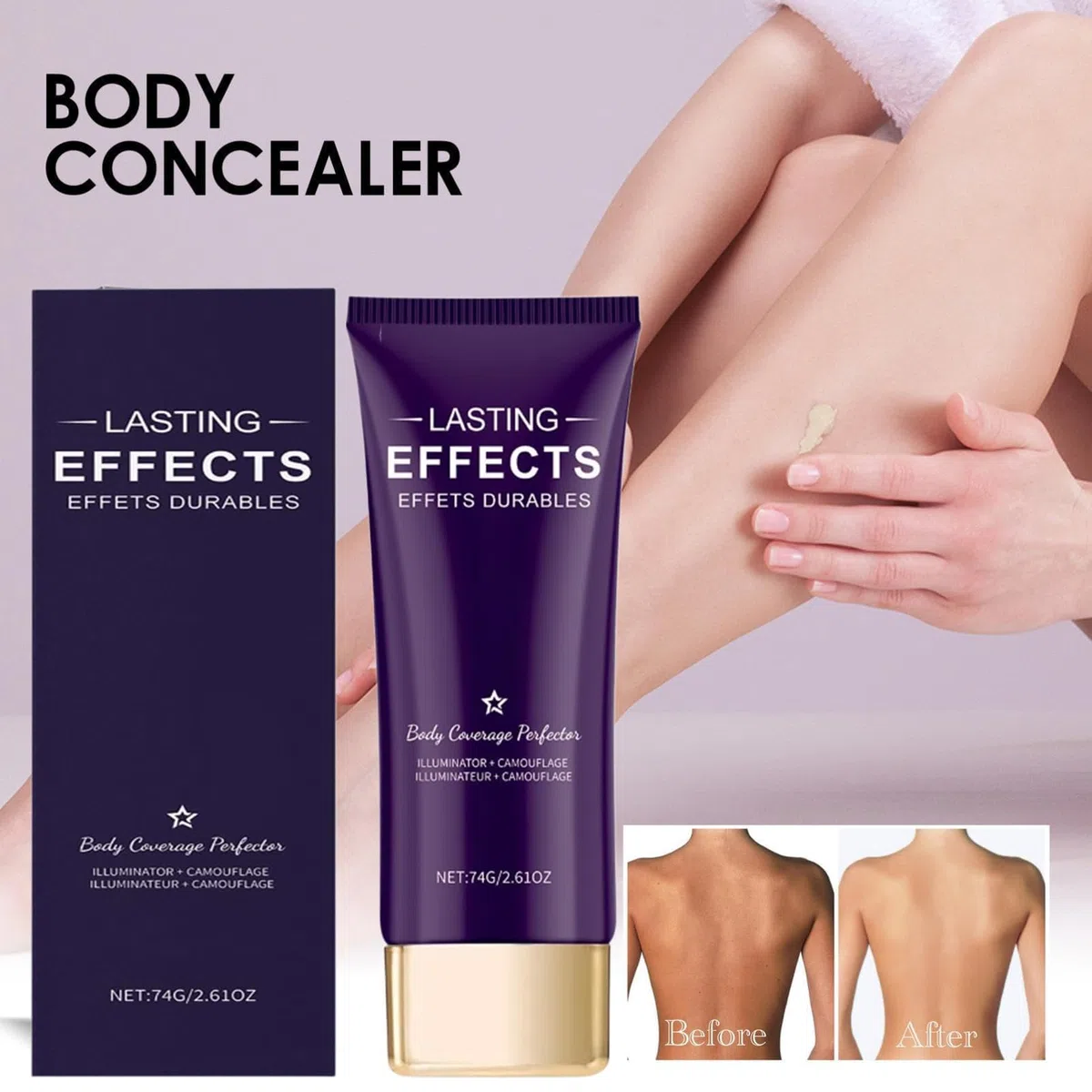 Fond de Teint Jambes Waterproof, Fond de Teint Corps, Maquillage Imperméable pour les Jambes et le Corps Avec Pinceau, Couverture de Tatouage et de Cicatrices, Longue Durée (Nature*2)