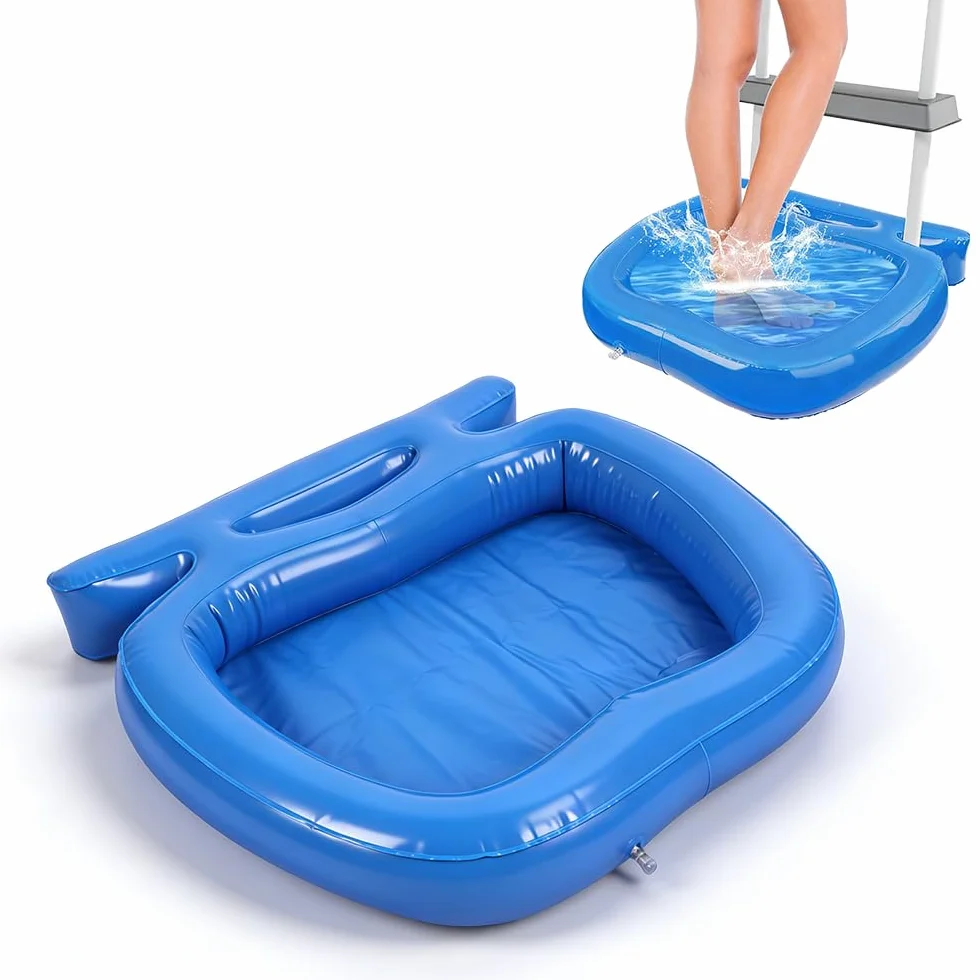 Pediluve Piscine, HOVCEH Rince Pied Piscine Gonflable avec Crochets, Bassine Pied Piscina pour Échelles Piscines, 58 x 52 x 9 cm