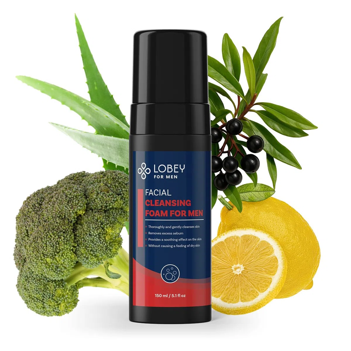 LOBEY Mousse nettoyante pour homme - Nettoyage doux du visage avec BioDtox, glycérine et poivre de Tasmanie - Pour peaux sensibles et après rasage - Naturel et rafraîchissant (150 ml)