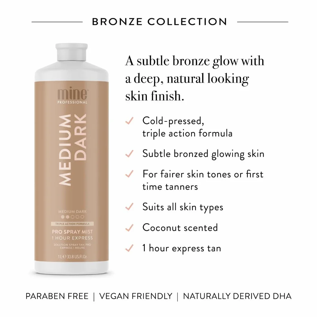 MineTan MineTan Medium Dark Professional Spray Tan - Finition peau subtilement brune et brillante Pour les personnes à la peau claire ou celles qui découvrent l'autobronzant, 1L