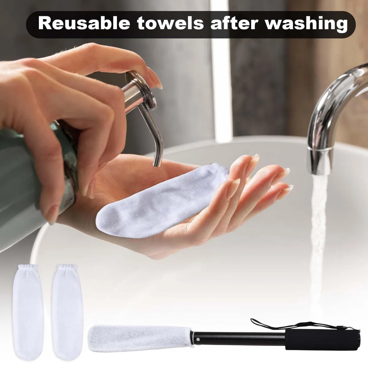 Brosse Pieds Douche à Long Manche, Brosse Entre Orteils avec Housse Douce e Lavables, Idéale Douche, Seniors, Femmes Enceintes,Manche Télescopique (43–85 cm)