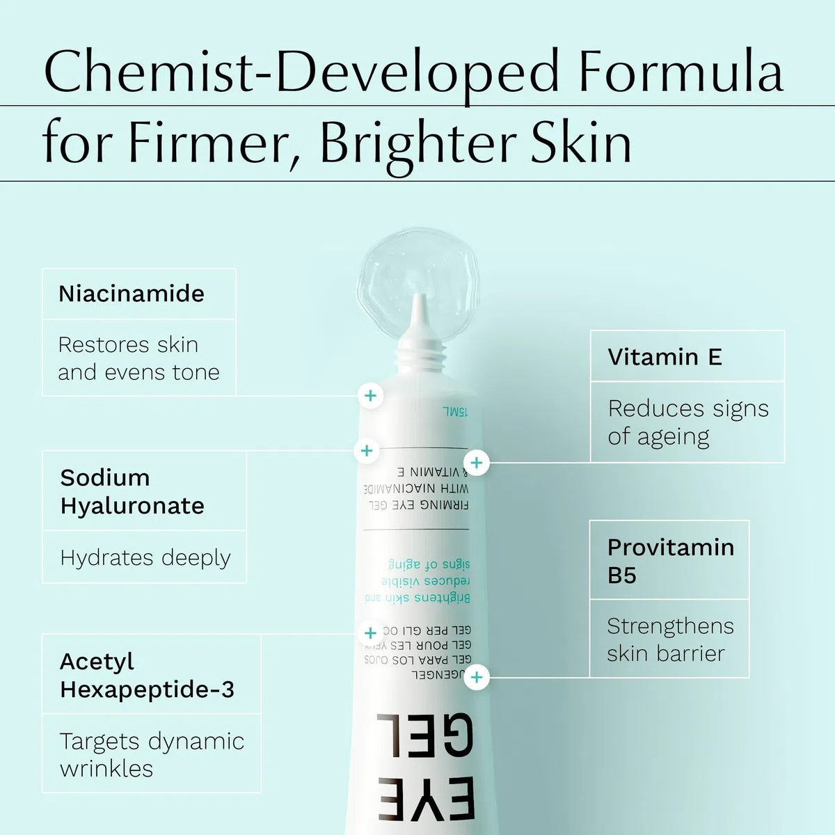 Gel raffermissant pour les yeux pour les cernes et les poches sous les yeux, sérum anti-âge pour aider à réduire les rides et ridules, éclaircit sous les yeux, 15 ml