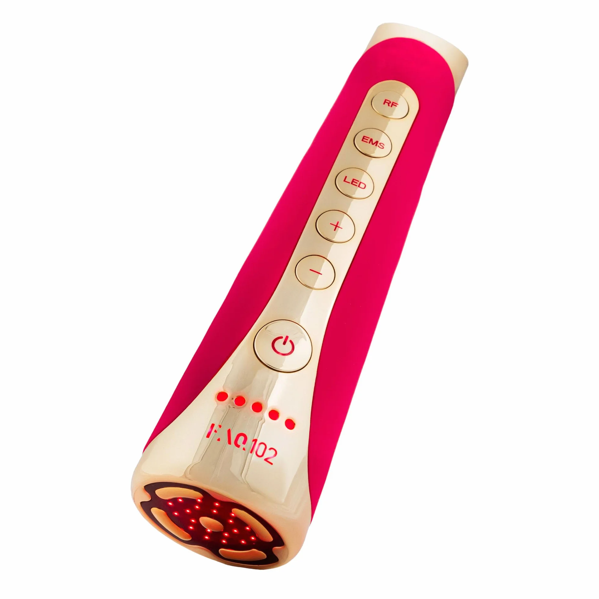 FAQ 102 Appareil Visage EMS, RF & 8 LED - Massage Lumière Rouge, Pink Ruby