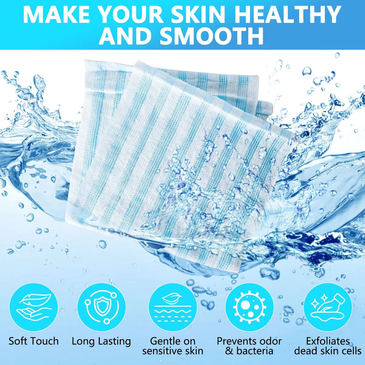4 pièces de Serviettes exfoliantes japonaises-lingette Visage à Nettoyage en Profondeur, Chiffon de Lavage exfoliant Extra Long, Gant exfoliant pour Le Dos, Unisexe, Double Face,pour Bain et Sauna