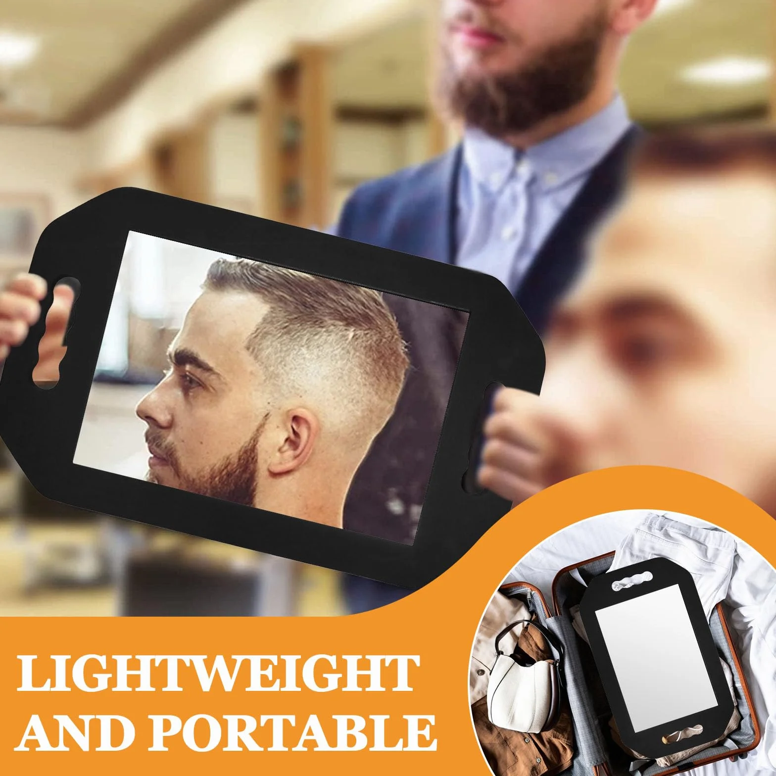 Miroir à Main, avec Double Poignée, Miroir de Coiffure Miroirs à Main à Double Poignée Miroirs de Coiffeur en Mousse Outils de Coiffure Professionnels pour Barbier et Salon de Coiffures, Noir
