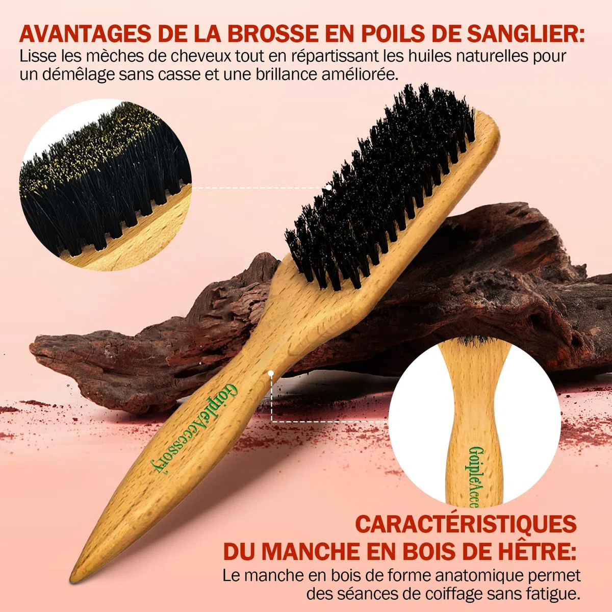 Hair Wax Stick Stick Cheveux Plaquage, Stick Cheveux Longue Tenue, Stick Plaquage Cheveux Lissant & Coiffant pour Femmes, pour Lisser, ContrôLer Edge Rebelles Avec Brosse Poils Sanglier