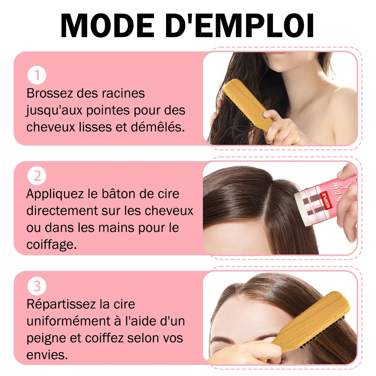 Hair Wax Stick Stick Cheveux Plaquage, Stick Cheveux Longue Tenue, Stick Plaquage Cheveux Lissant & Coiffant pour Femmes, pour Lisser, ContrôLer Edge Rebelles Avec Brosse Poils Sanglier