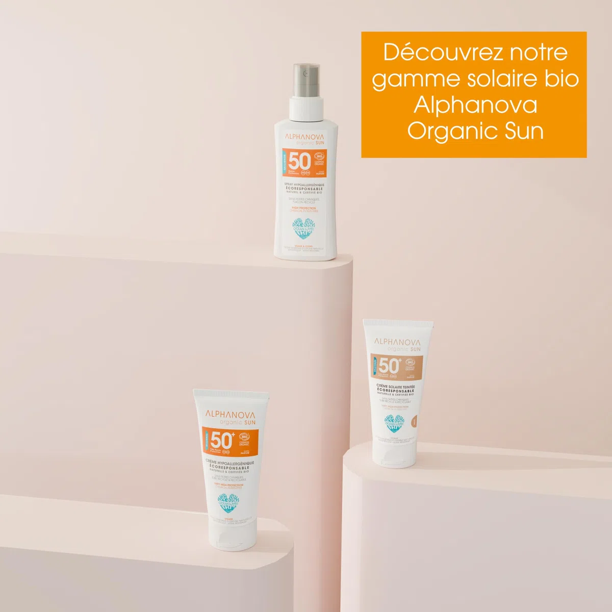 ALPHANOVA Spray solaire SPF50 Naturel et Bio - Format voyage - bagage cabine - 90g - Sans parfum